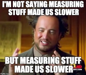 I'm not saying measuring stuff made us slower, but measuring stuff made us slower.